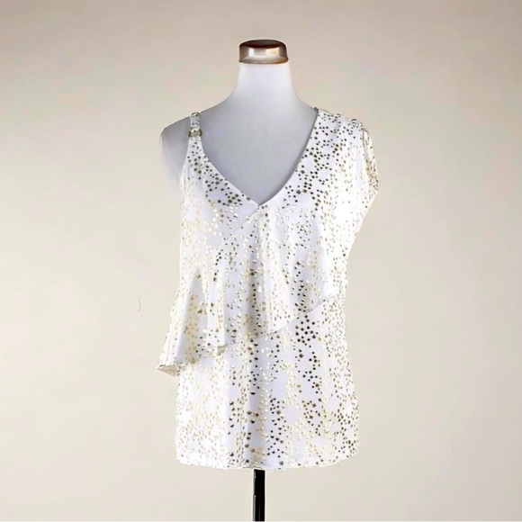 KORS Michael Kors Tops - Medium Michael Kors Cream and Gold Star Print Ruffle Blouse
